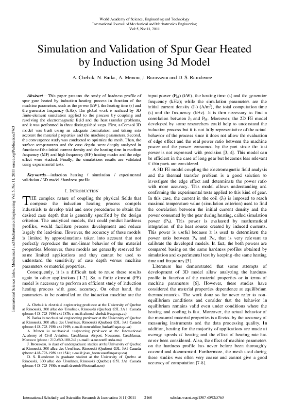 (PDF) Simulation And Validation Of Spur Gear Heated By Induction Using ...
