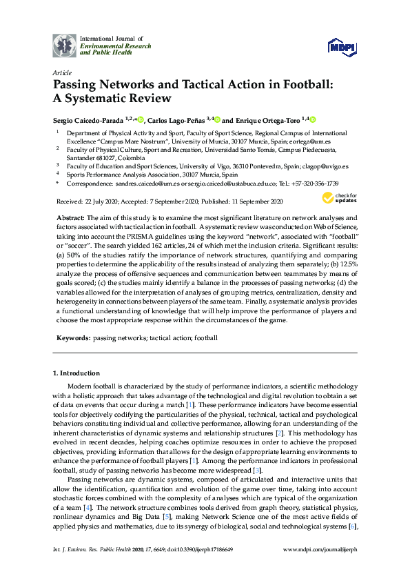 (PDF) Passing Networks and Tactical Action in Football: A Systematic Review