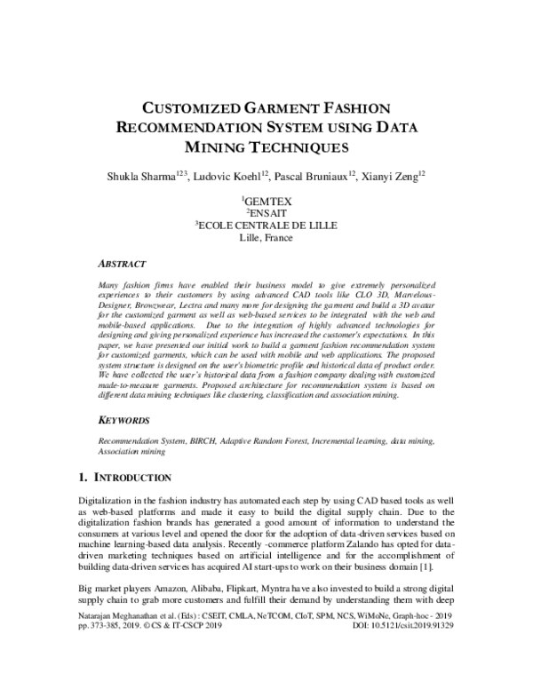(PDF) Customized Garment Fashion Recommendation System using Data ...