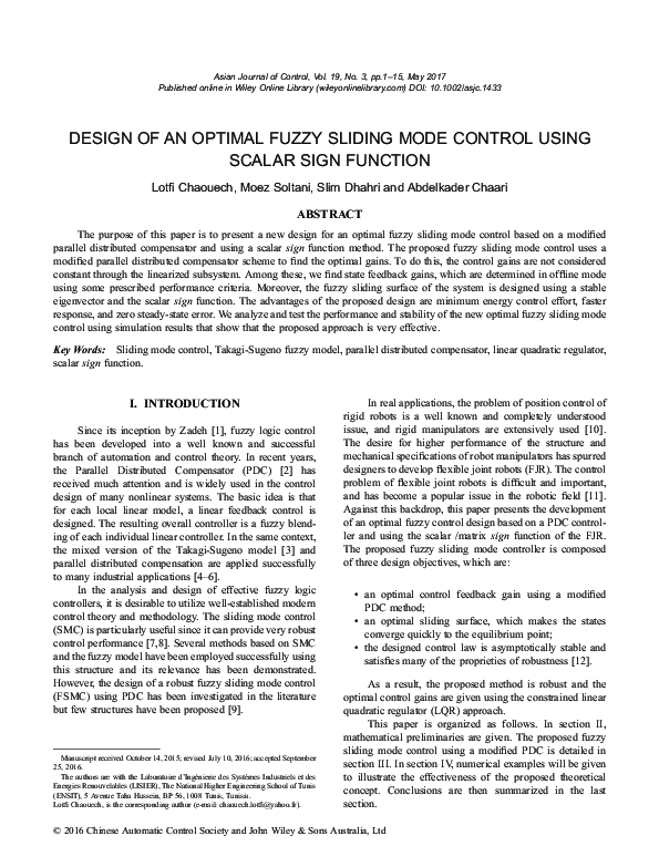 (PDF) Design of an Optimal Fuzzy Sliding Mode Control using Scalar Sign ...