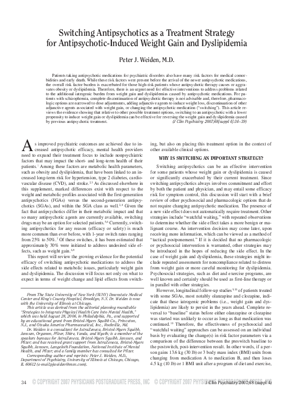 (PDF) Switching antipsychotics as a treatment strategy for