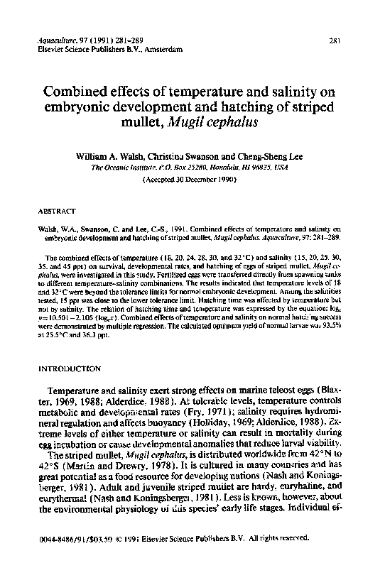 (PDF) Combined effects of temperature and salinity on embryonic ...