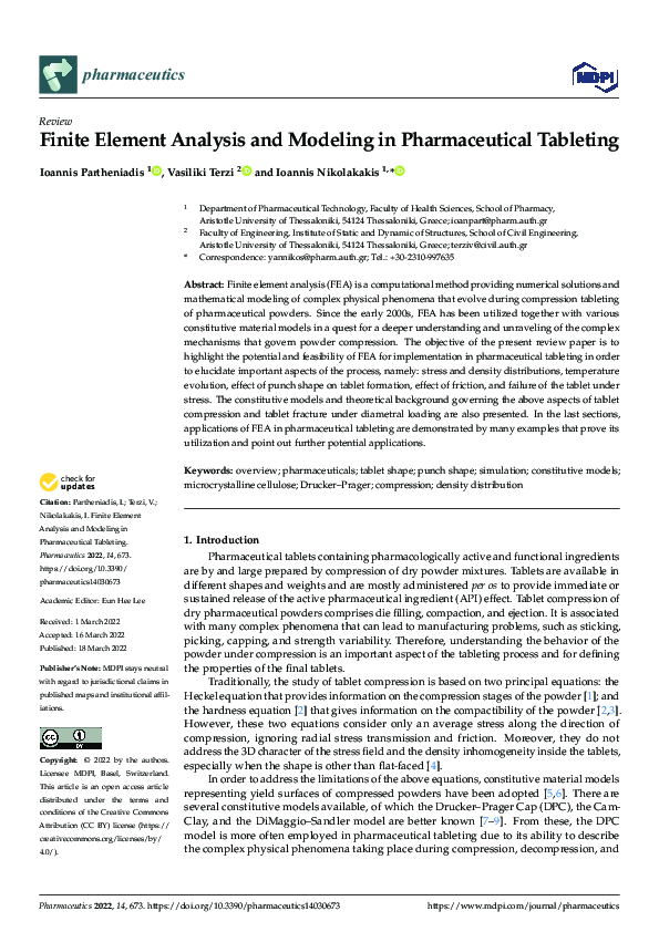 (PDF) Finite Element Analysis and Modeling in Pharmaceutical Tableting