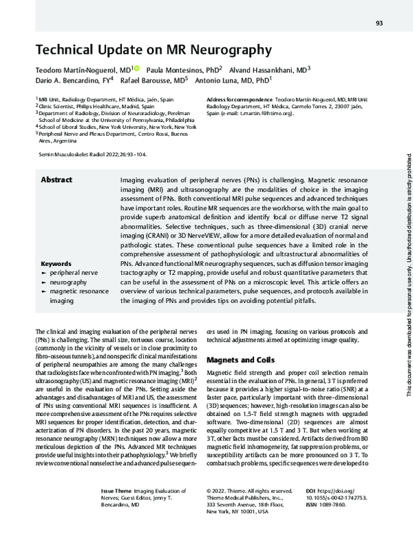(PDF) Technical Update on MR Neurography