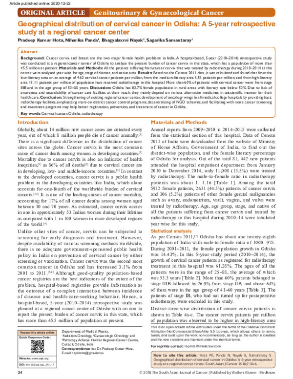 (PDF) Geographical distribution of cervical cancer in Odisha: A 5-year ...