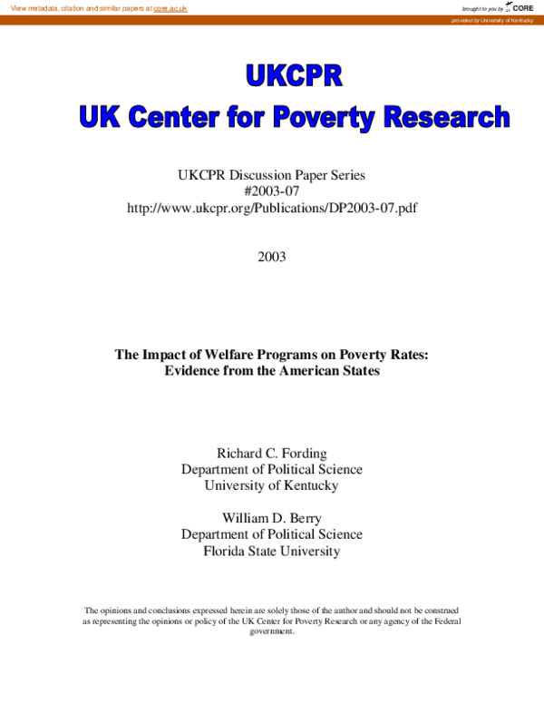 (PDF) The Impact of Welfare Programs on Poverty Rates: Evidence from ...