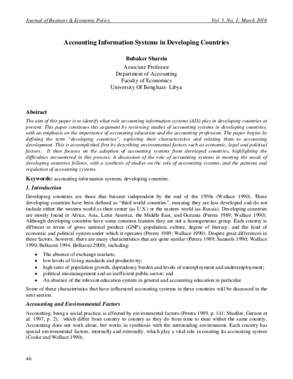 (PDF) Accounting Information Systems in Developing Countries
