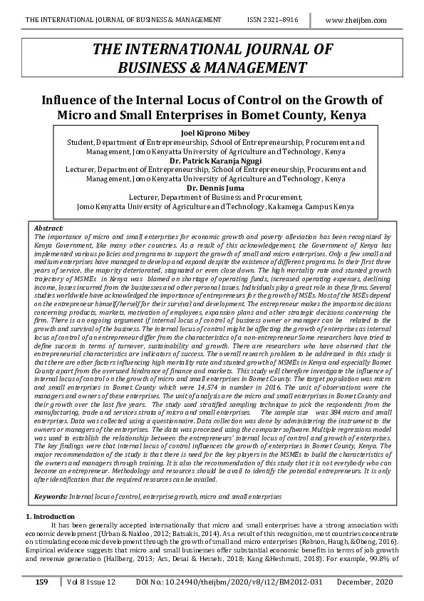 (PDF) Influence of the Internal Locus of Control on the Growth of Micro ...