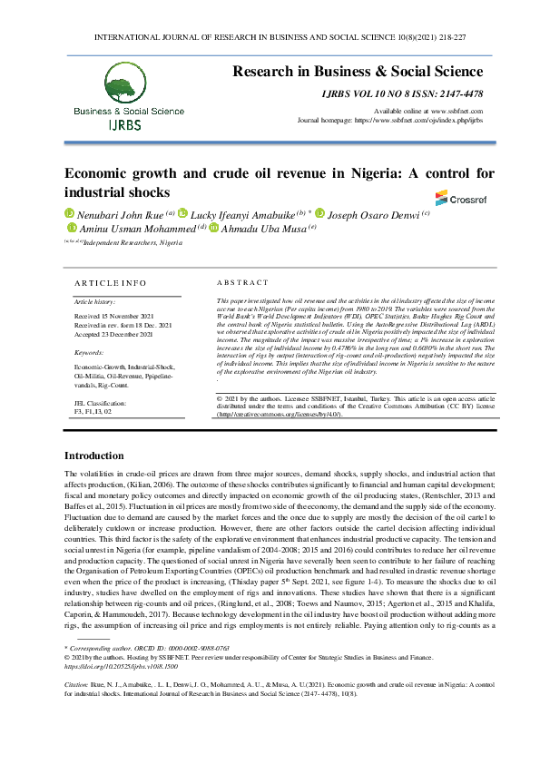 (PDF) Economic growth and crude oil revenue in Nigeria