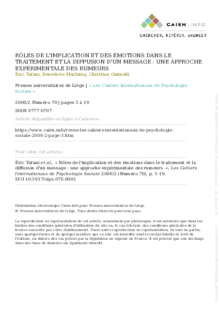 (PDF) Rôles de l'implication et des émotions dans le traitement et la ...