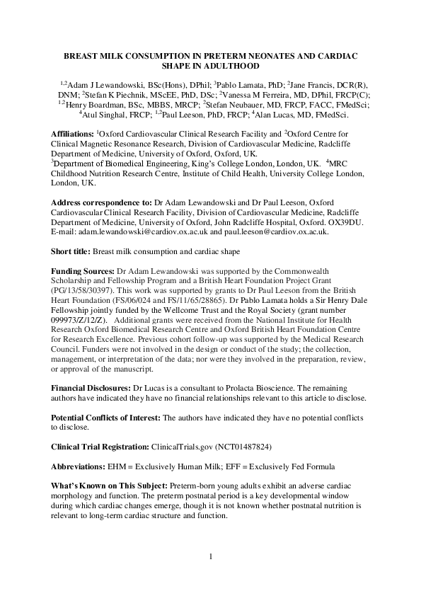 (PDF) Breast Milk Consumption in Preterm Neonates and Cardiac Shape in ...