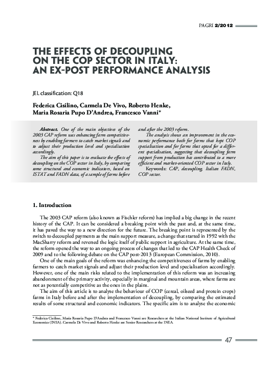 (PDF) The effects of decoupling on the COP sector in Italy: an ex-post ...