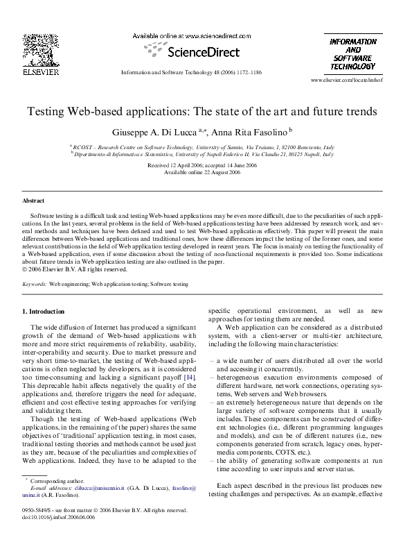 (PDF) Testing Web-based applications: The state of the art and future ...