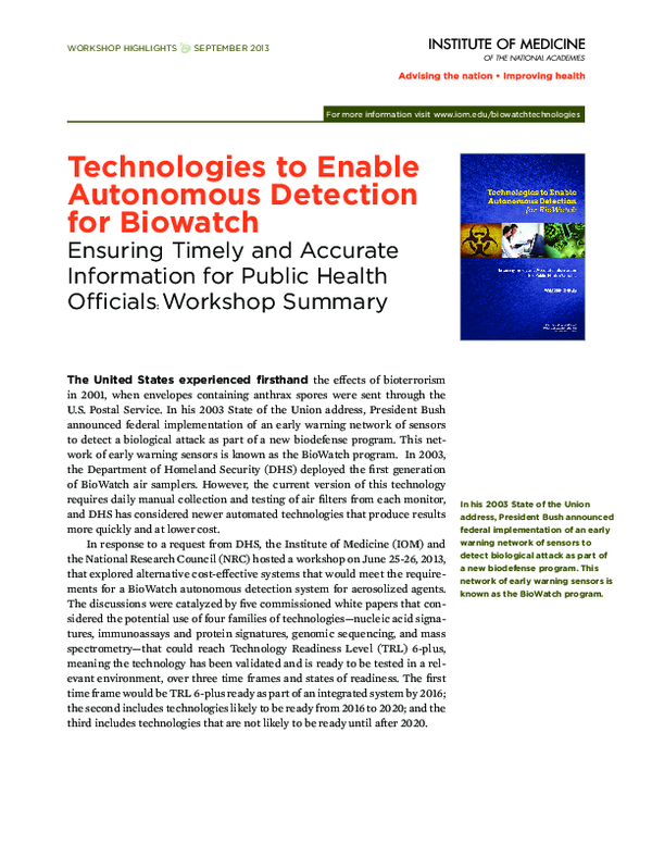 (PDF) Technologies to Enable Autonomous Detection for BioWatch