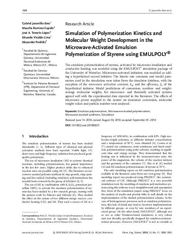 (PDF) Simulation of Polymerization Kinetics and Molecular Weight ...