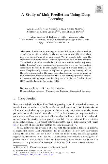 (PDF) A Study of Link Prediction Using Deep Learning