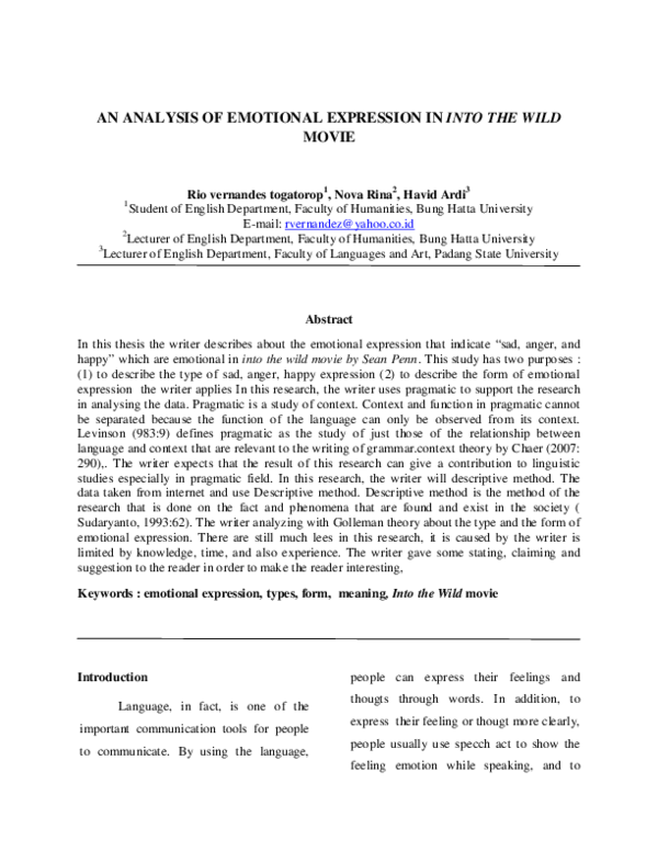 (PDF) An Analysis of Emotional Expression in Into the Wild Movie