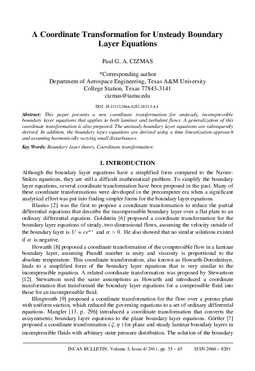 (PDF) A Coordinate Transformation for Unsteady Boundary Layer Equations