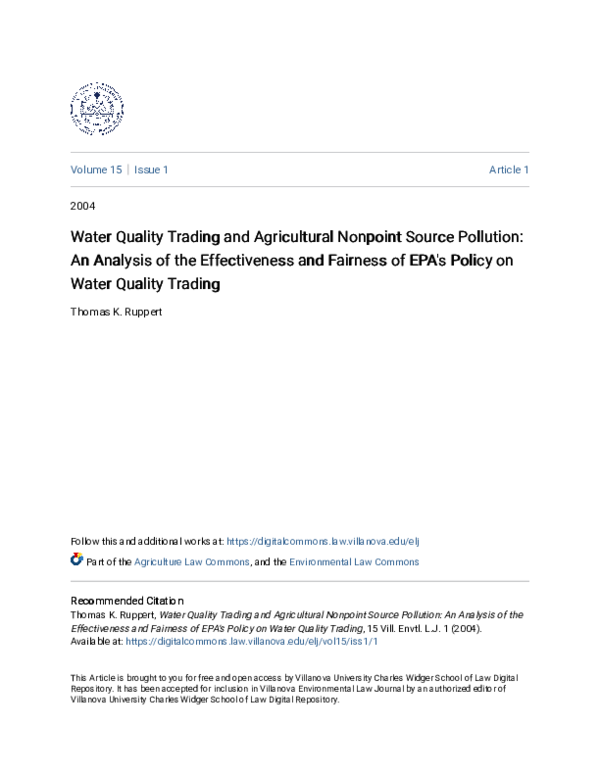 (PDF) Water Quality Trading and Agricultural Nonpoint Source Pollution ...