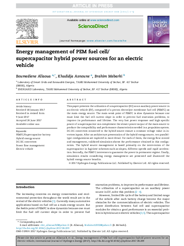 (PDF) Energy management of PEM fuel cell/ supercapacitor hybrid power ...