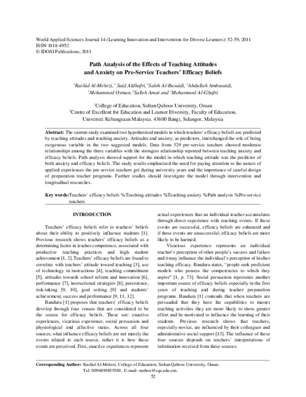 (PDF) Path Analysis of the Effects of Teaching Attitudes and Anxiety on ...