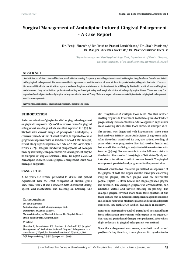 (PDF) Surgical Management of Amlodipine Induced Gingival Enlargement ...
