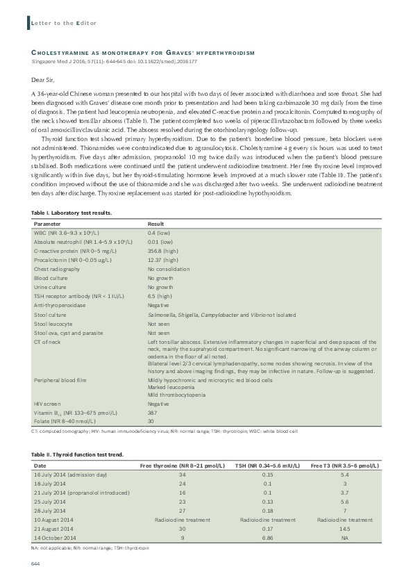 (PDF) Cholestyramine as monotherapy for Graves’ hyperthyroidism