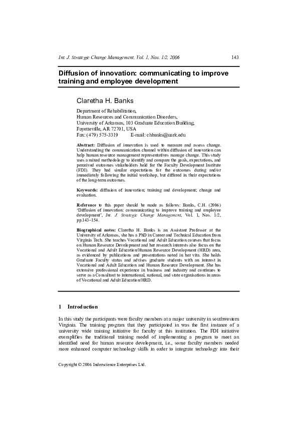 (PDF) Diffusion of innovation: communicating to improve training and ...