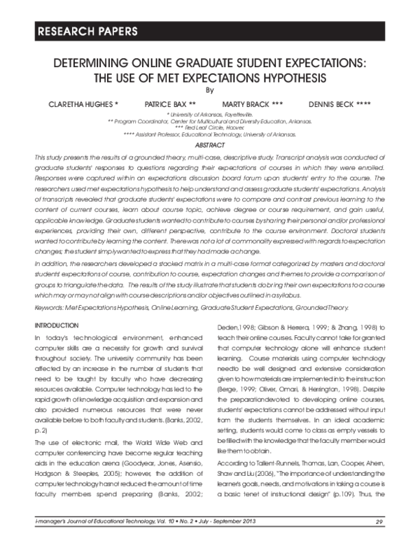 (PDF) Determining Online Graduate Student Expectations: The Use Of MET ...