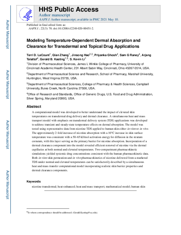 (PDF) Modeling Temperature-Dependent Dermal Absorption and Clearance ...