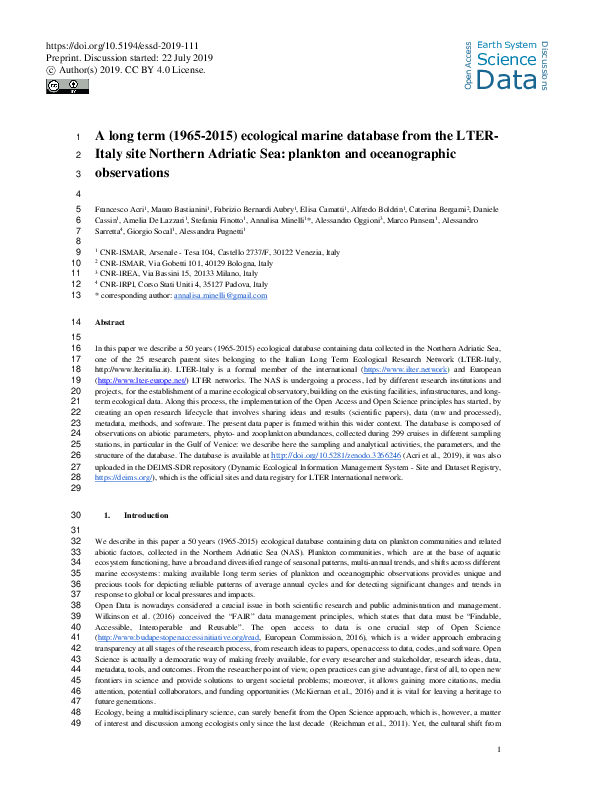 (PDF) A long term (1965–2015) ecological marine database from the LTER ...