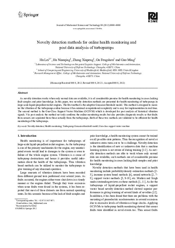 (PDF) Novelty detection methods for online health monitoring and post ...