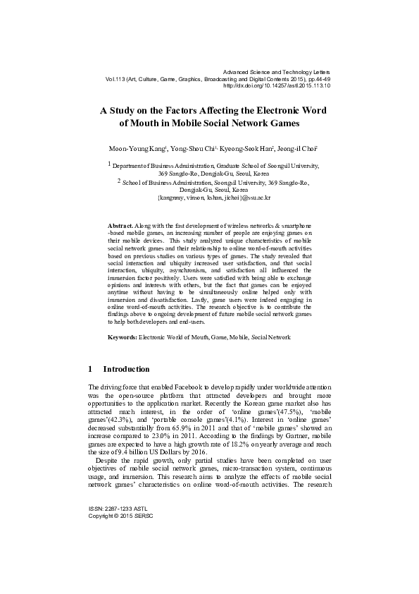 (PDF) A Study on the Factors Affecting the Electronic Word of Mouth in ...