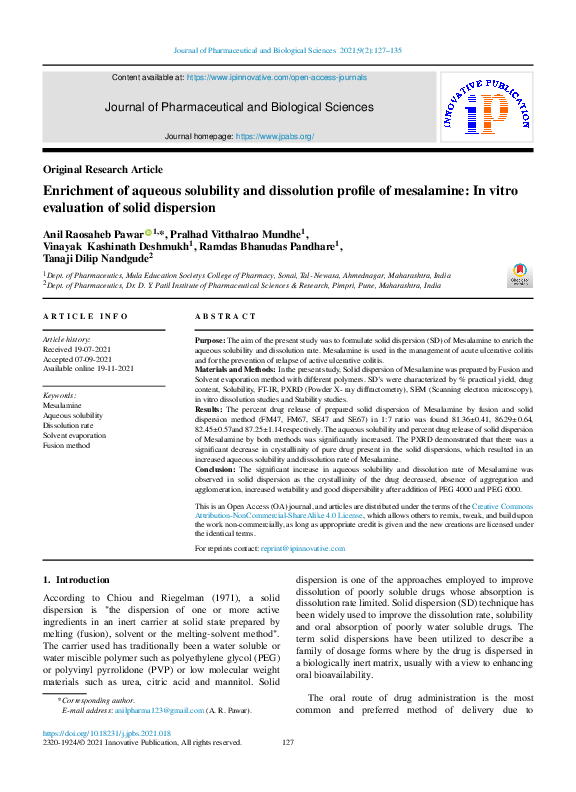 (PDF) Enrichment of aqueous solubility and dissolution profile of ...
