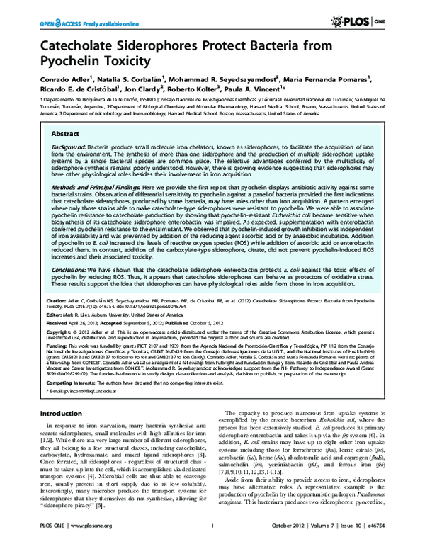 (PDF) Catecholate Siderophores Protect Bacteria from Pyochelin Toxicity