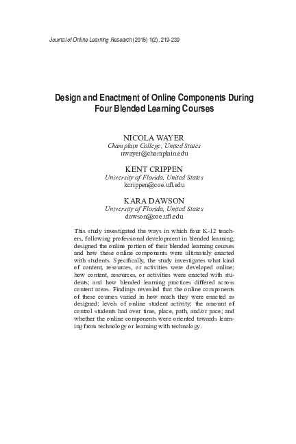 (PDF) Design and Enactment of Online Components During Four Blended ...