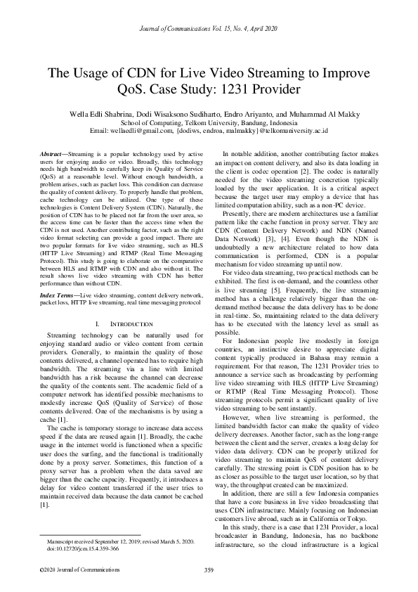 (PDF) The Usage of CDN for Live Video Streaming to Improve QoS. Case ...