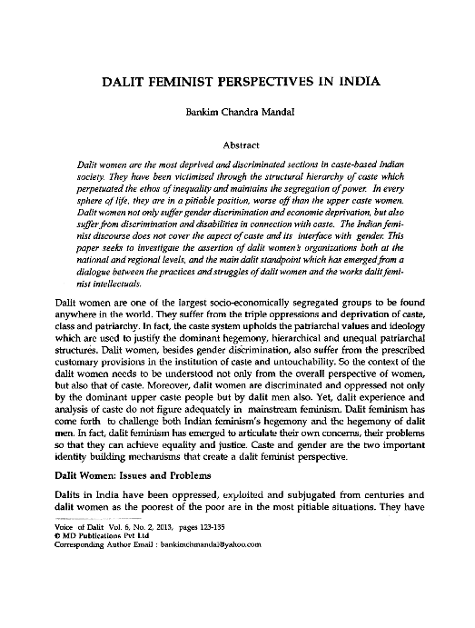 (PDF) Dalit Feminist Perspectives in India | Bankim Mandal - Academia.edu