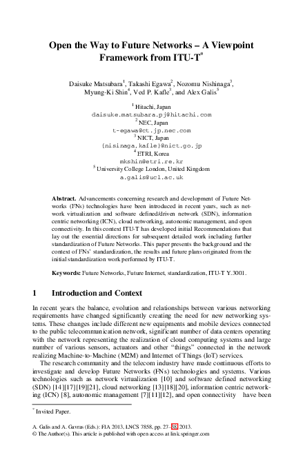 (PDF) Open the Way to Future Networks – A Viewpoint Framework from ITU-T