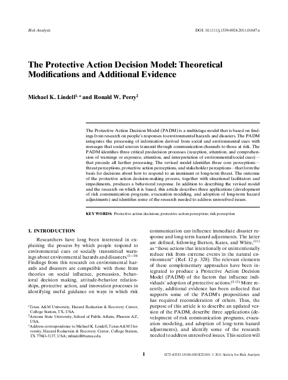 (PDF) The protective action decision model theoretical modifications