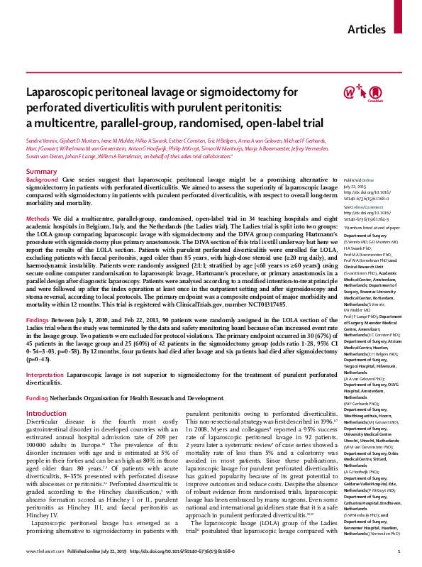 (PDF) Laparoscopic peritoneal lavage or sigmoidectomy for perforated ...