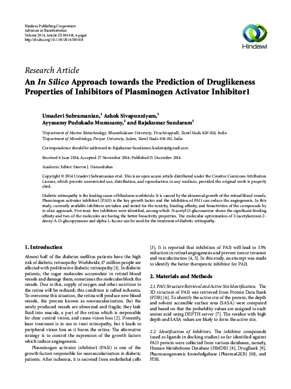 (PDF) An In Silico Approach towards the Prediction of Druglikeness ...
