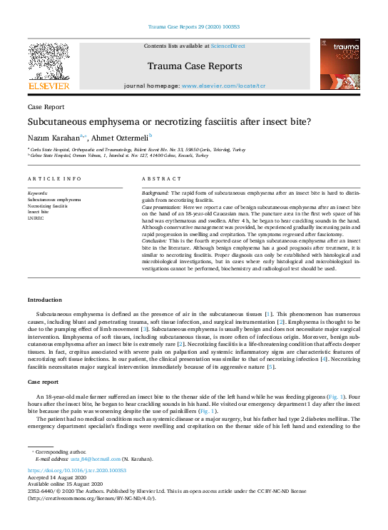 (PDF) Subcutaneous emphysema or necrotizing fasciitis after insect bite?