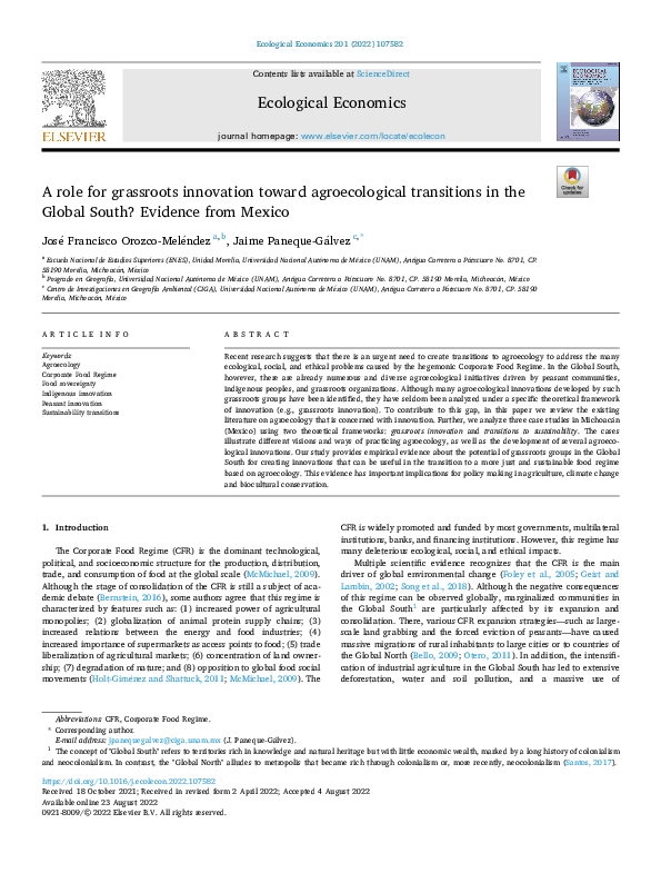 (PDF) A role for grassroots innovation toward agroecological ...