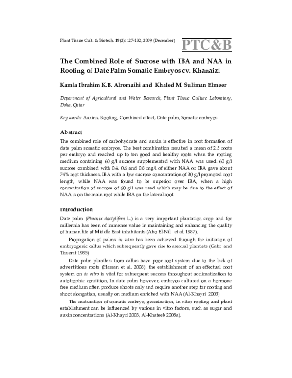 (PDF) The Combined Role of Sucrose with IBA and NAA in Rooting of Date ...