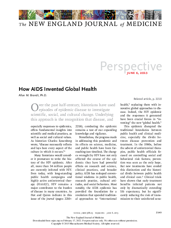 (PDF) How AIDS Invented Global Health Allan Brandt Academia.edu