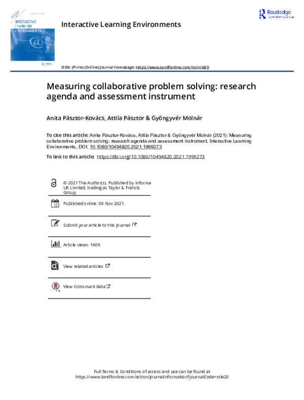 (PDF) Measuring collaborative problem solving: research agenda and ...