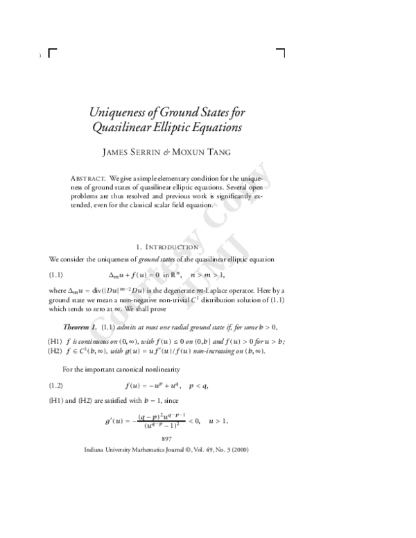 (PDF) Uniqueness of ground states for quasilinear elliptic equations
