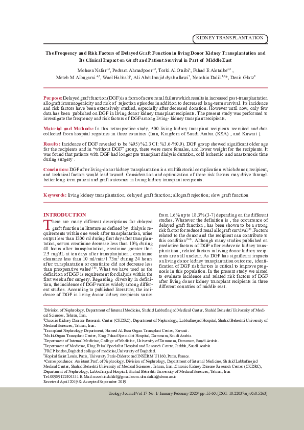 (PDF) The Frequency and Risk Factors of Delayed Graft Function in ...