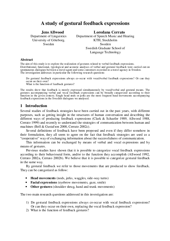 (PDF) A study of gestural feedback expressions